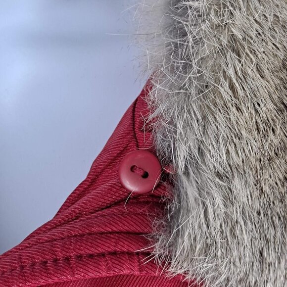 Hampsheer Size Medium Red Puffy Jacket Full Zip Detacheable Fur Collar EUC - Picture 7 of 16